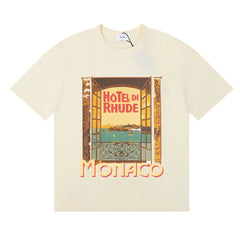 RHUDE "Hotel Di Rhude Monaco" Graphic Print T-Shirt - Cream